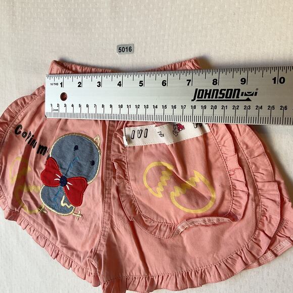 Unknown Brand Girls Shorts Size 2T Pink Cartoon Chick Ruffle Hem Embroidered Bow - Picture 2 of 5
